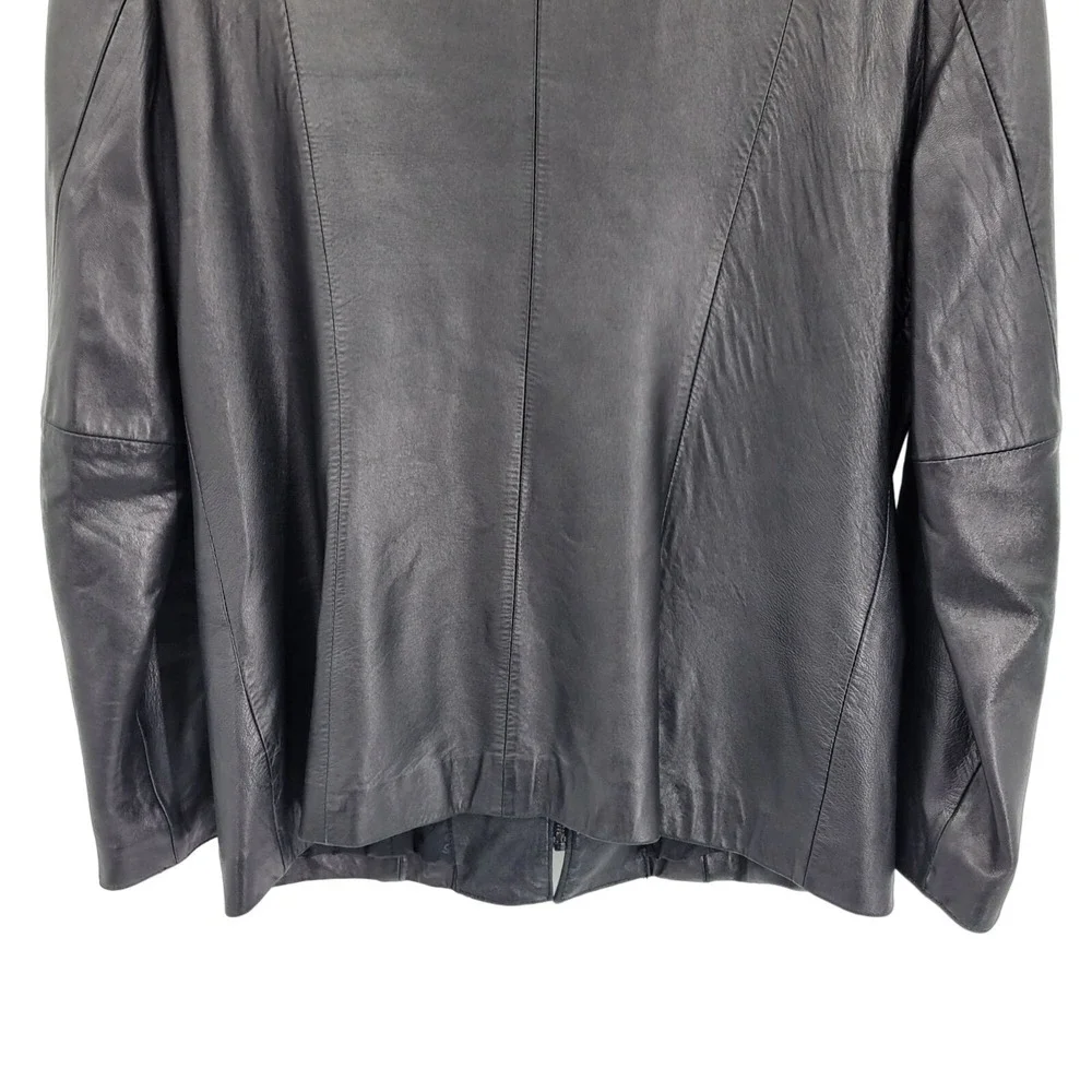 Vtg 90s Jones New York Buttery Leather Moto Blazer Jacket Coat L Black Zip Up‎